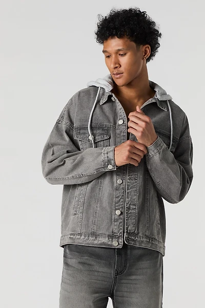 Fleece Hooded Denim Trucker Jacket