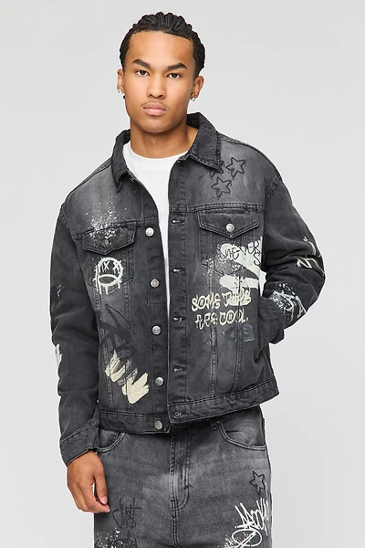 Graffiti Graphic Boxy Denim Jacket