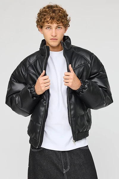 Faux Leather Puffer Jacket