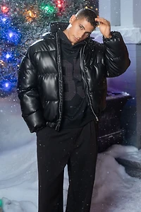 Faux Leather Puffer Jacket