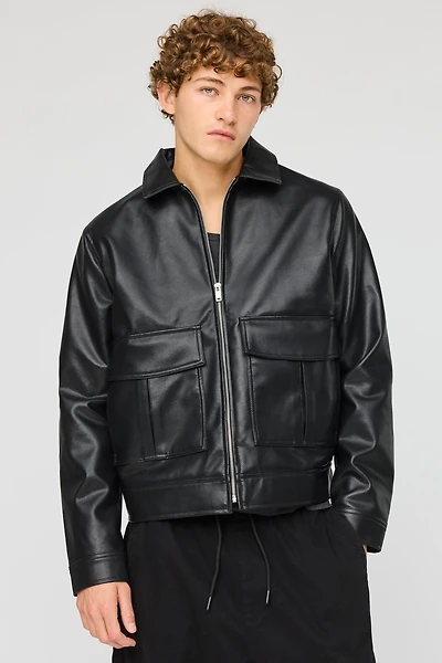 Faux Leather Bomber Jacket
