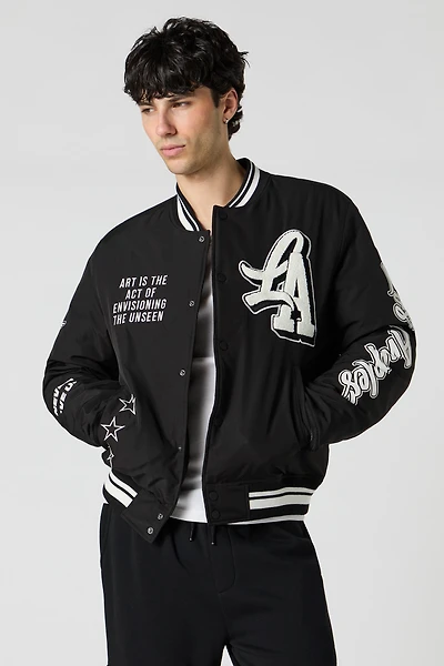 Blouson aviateur de style universitaire avec motif brodé en chenille