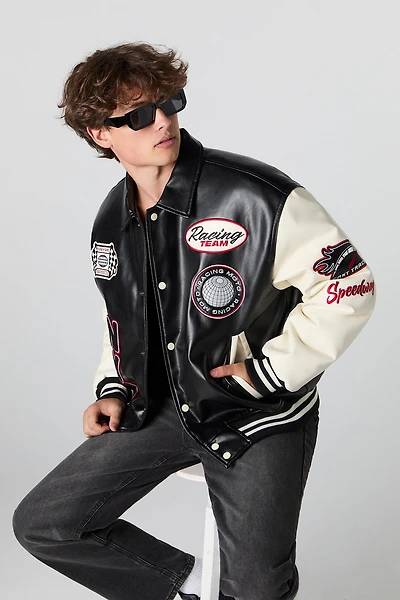 Blouson d'aviateur de course en similicuir