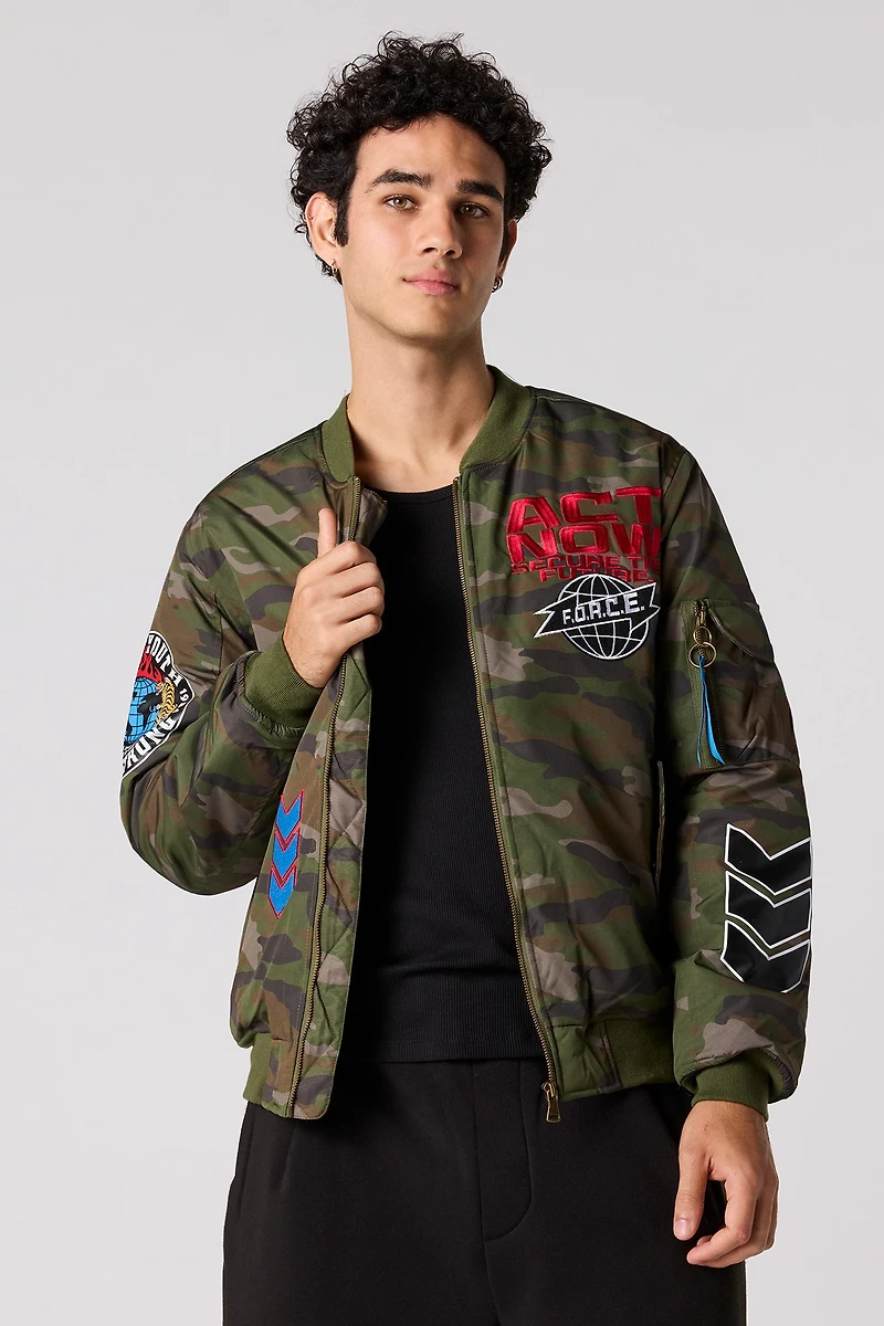 Blouson aviateur avec motif brodé et camouflage