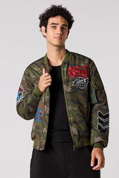 Blouson aviateur avec motif brodé et camouflage