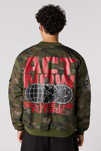 Blouson aviateur avec motif brodé et camouflage