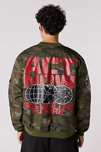 Blouson aviateur avec motif brodé et camouflage