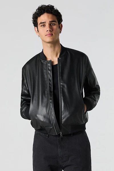 Faux Leather Bomber Jacket