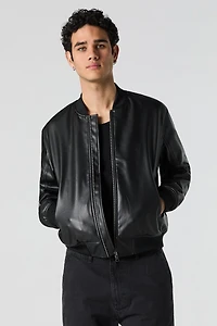 Faux Leather Bomber Jacket