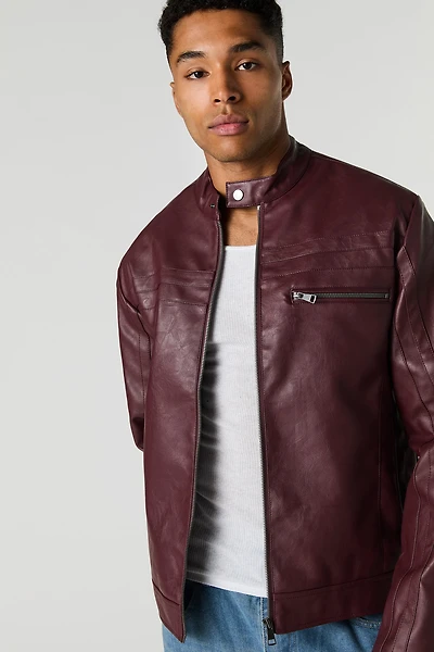 Blouson de style moto en similicuir avec blocs couleurs