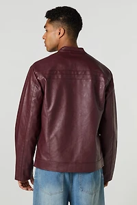 Blouson de style moto en similicuir avec blocs couleurs