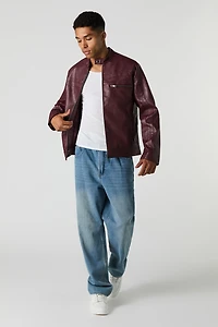 Blouson de style moto en similicuir avec blocs couleurs