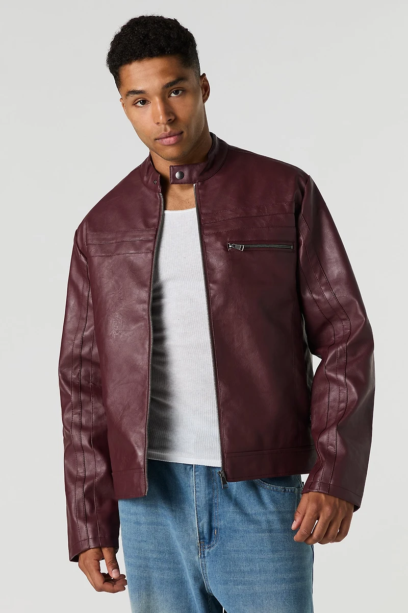 Blouson de style moto en similicuir avec blocs couleurs