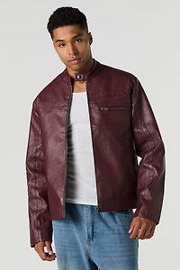 Blouson de style moto en similicuir avec blocs couleurs
