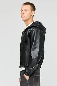 Blouson aviateur à capuchon en similicuir