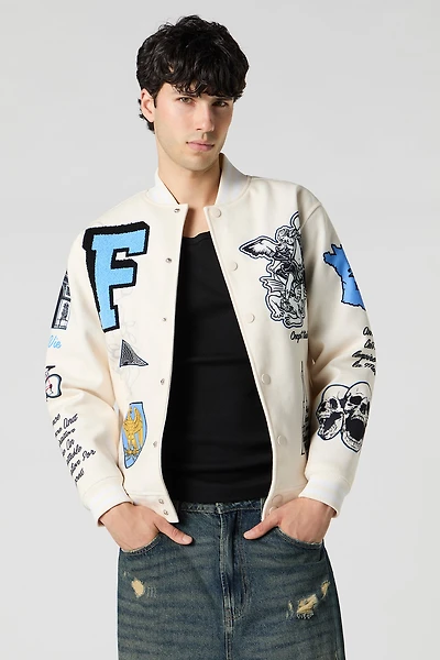 Blouson aviateur de style universitaire avec motif brodé en chenille
