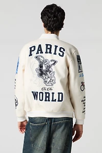 Blouson aviateur de style universitaire avec motif brodé en chenille