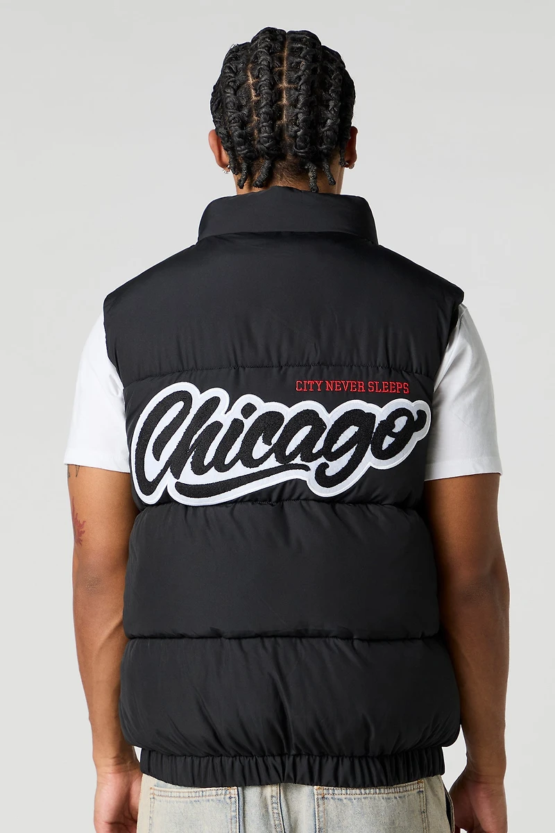 City Chenille Embroidered Puffer Vest
