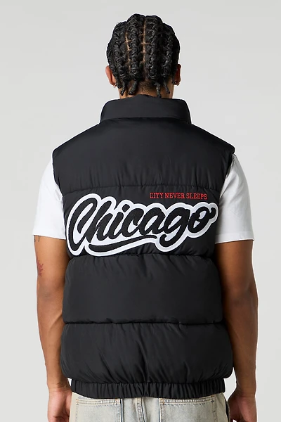 City Chenille Embroidered Puffer Vest