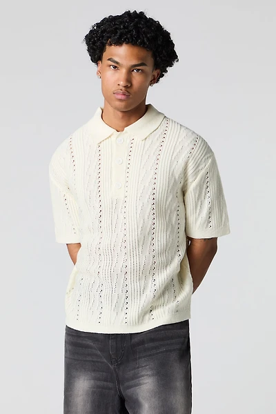 Textured Open Knit Polo