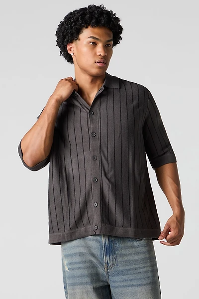 Striped Knit Button-Up Top