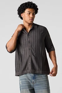Striped Knit Button-Up Top
