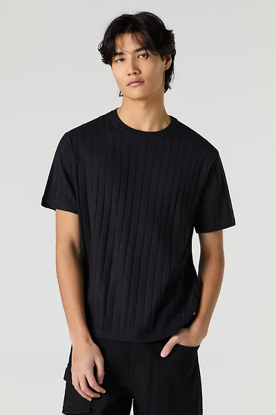 Wide Ribbed Knit T-Shirt