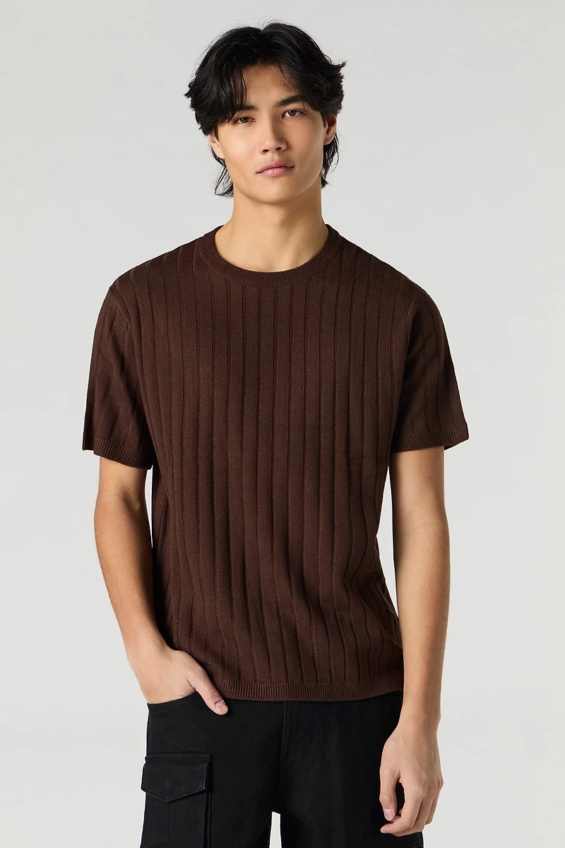 Wide Ribbed Knit T-Shirt