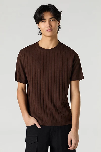Wide Ribbed Knit T-Shirt