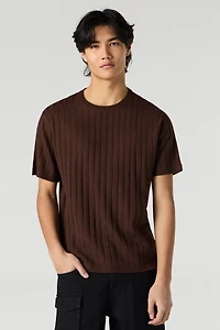Wide Ribbed Knit T-Shirt