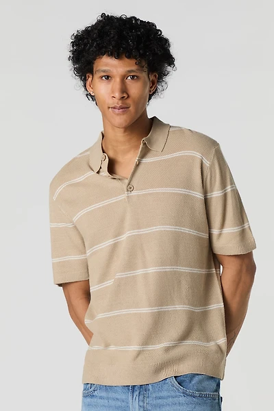 Striped Textured Knit Polo