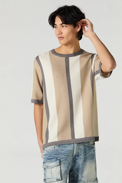 T-shirt en tricot texturé avec blocs de couleurs