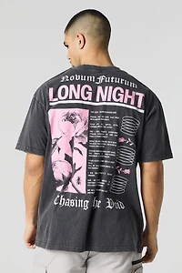 T-shirt délavé à imprimé Long Night
