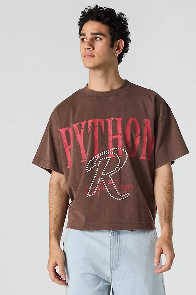 T-shirt carré à imprimé en relief Python
