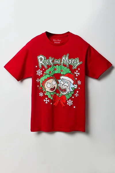 Rick & Morty Christmas Puff Print T-Shirt