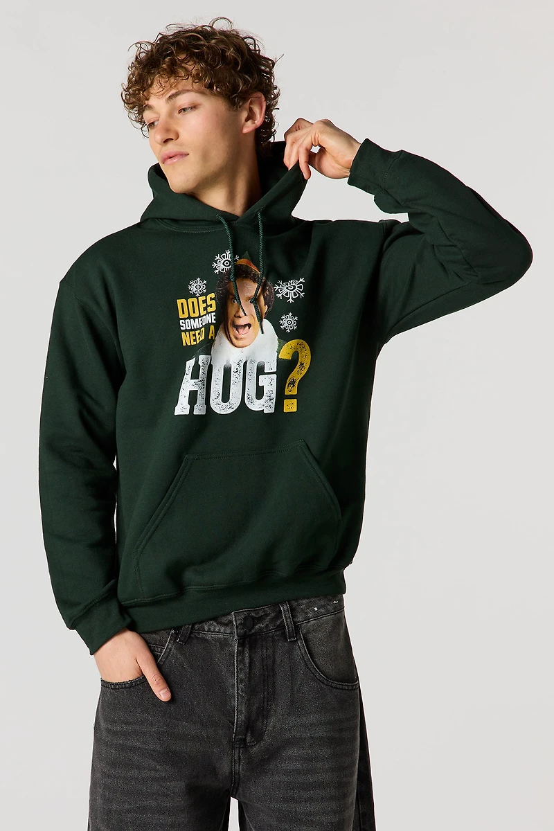Elf Hug Graphic Christmas Fleece Hoodie