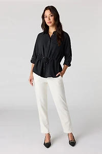 Drawstring Waist Button-Up Top
