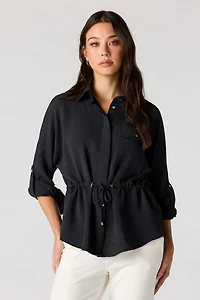 Drawstring Waist Button-Up Top