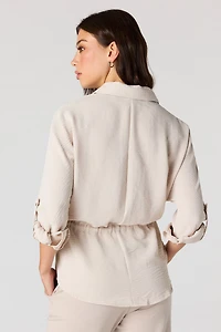 Drawstring Waist Button-Up Top
