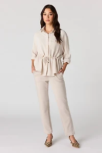 Drawstring Waist Button-Up Top