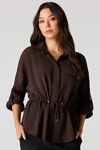 Drawstring Waist Button-Up Top