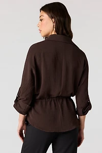 Drawstring Waist Button-Up Top
