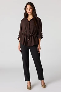 Drawstring Waist Button-Up Top