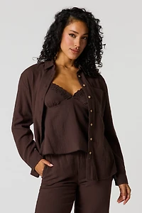 Gauze Relaxed Button-Up Top