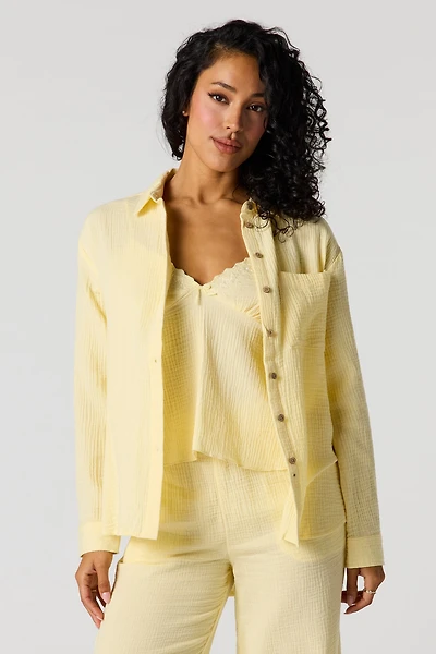 Gauze Relaxed Button-Up Top
