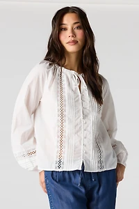 Lace Trim Button Front Blouse