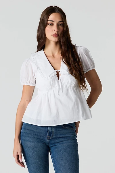 Collared Puff Sleeve Peplum Top
