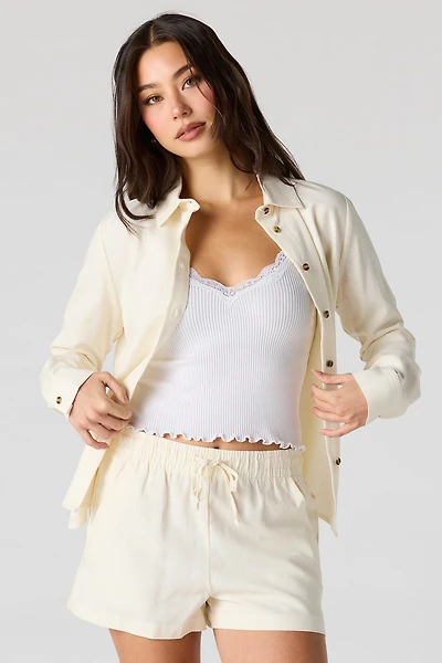 Haut boutonné en mélange de lin avec col