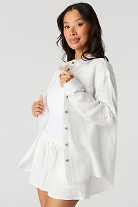 Haut boutonné froissé à manches longues