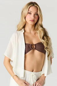 Haut froissé boutonné à manche courte